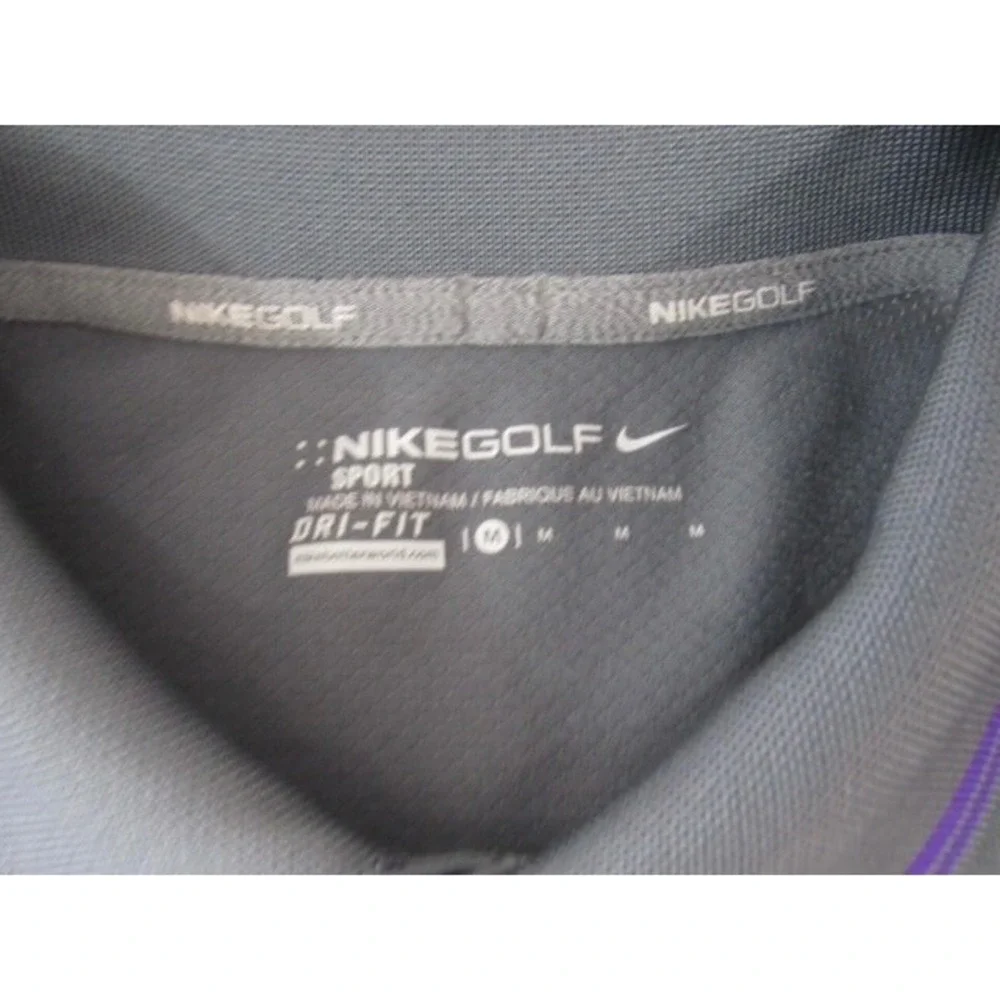 Nike Golf Dri-Fit Gray Purple Trim Air Hole Short Sleeve Polo Mens Sz M